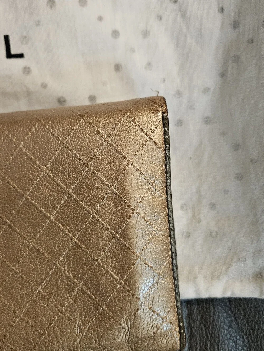 CHANEL Metallic Gold Quilted Leather Wallet